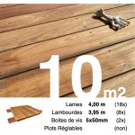 Kit terrasse bois exotique jatoba pour 10 m� ? lames 4 m, lambourdes 3, 95 m et visserie inox