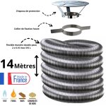 Kit tubage flexible double peau inox diam�tre 150 + collier + chapeau edilinox longueur du conduit 14 ...