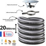 Kit tubage flexible double peau inox diam�tre 150 + collier + chapeau edilinox longueur du conduit 20 ...