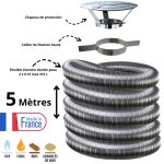 Edilinox - kit tubage flexible double peau inox diamtre 80 + collier + chapeau longueur du conduit 5 ...