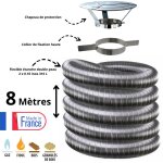 Edilinox - kit tubage flexible double peau inox diamtre 80 + collier + chapeau longueur du conduit 8 ...