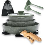 Kitchen academy lot de 10 casseroles et po�les, poign�e amovible, couvercles en verre et rev�tement en ...