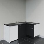 Kitchenette d'angle ka01l - pt �lectrom�nager inclus - fa�ade noir - plan noir textur� - evier inox - ...