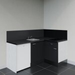 Kitchenette d'angle ka01l - pt lectromnager inclus - faade noir - plan noir textur - evier inox - ...