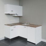 Kitchenette d'angle ka02l - pt lectromnager inclus - faade blanc - plan bois - evier inox - crdences ...
