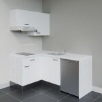 Kitchenette d'angle ka02l - pt lectromnager inclus - faade blanc - plan blanc - crdences non + electromna ...