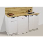 Inoval - kitchenette blanche 160cm + plaque de cuisson + refrigerateur + evier + mitigeur