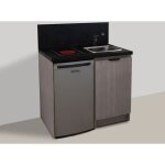 Inoval - kitchenette chne gris 100cm + plaque de cuisson + refrigerateur + evier + mitigeur