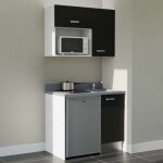 Kitchenette k00l - 100 cm - emplacements frigo top et micro - ondes - noir - cromo - évier à droite Kitchenette k00l - 100 cm - emplacements frigo top et micro - ondes - noir - cromo - évier à droite