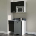 Kitchenette k00l - 100 cm - emplacements frigo top et micro - ondes - noir - cromo - évier à gauche Kitchenette k00l - 100 cm - emplacements frigo top et micro - ondes - noir - cromo - évier à gauche