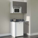 Kitchenette k00l - 100 cm - plan monobloc �vier int�gr� cromo - �vier � droite - fa�ades gris + electrom�nager ...