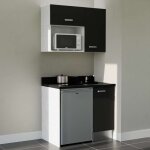 Kitchenette k00l - 100 cm - plan monobloc �vier int�gr� nero - �vier � droite - fa�ades noir + electrom�nager ...