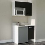 Kitchenette k00l - 100 cm - plan monobloc vier intgr snova - vier  droite - faades noir + electromnager ...