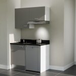 Kitchenette k01l - 120 cm - plan monobloc vier intgr nero - vier  gauche - faades gris + electromnager ...