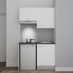 Kitchenette k01l - pt - 120 cm avec plan de travail et �vier, emplacements frigo et hotte - fa�ade blanc ...