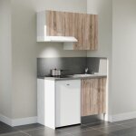 Kitchenette k01l - pt - 120 cm avec plan de travail et �vier, emplacements frigo et hotte - fa�ade bois ...