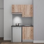 Kitchenette k01l - pt - 120 cm avec plan de travail et évier, emplacements frigo et hotte - façade bois ... Kitchenette k01l - pt - 120 cm avec plan de travail et évier, emplacements frigo et hotte - façade bois ...
