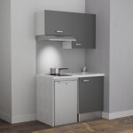 Kitchenette k01l - pt - 120 cm avec plan de travail et évier - façade gris - plan blanc - crédences non ... Kitchenette k01l - pt - 120 cm avec plan de travail et évier - façade gris - plan blanc - crédences non ...