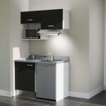 Kitchenette k02l - 120 cm avec plan monobloc, emplacement frigo, hotte et micro - ondes - noir - cromo ... Kitchenette k02l - 120 cm avec plan monobloc, emplacement frigo, hotte et micro - ondes - noir - cromo ...