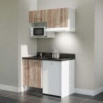 Cuisibane - kitchenette k02l - 120 cm - plan monobloc vier intgr nero - vier  gauche - faades bois ...