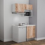 Kitchenette k02l - pt - 120 cm avec plan de travail et �vier - fa�ade bois - plan blanc - cr�dences non ...