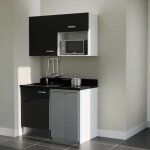 Kitchenette k07l - 120 cm - emplacements frigo top et micro - ondes - noir - nero - �vier � gauche