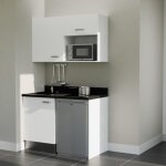 Kitchenette k07l - 120 cm - plan monobloc vier intgr nero - vier  gauche - faades blanc + electromnager ...