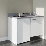 Kitchenette k08l - 120 cm - plan monobloc vier intgr cromo - vier  droite - faades blanc + electromnage ...