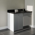 Kitchenette k08l - 120 cm - plan monobloc �vier int�gr� nero - �vier � droite - fa�ades gris + electrom�nager ...