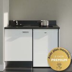 Kitchenette k08l - 120 cm - plan monobloc �vier int�gr� nero - �vier � gauche - fa�ades blanc + electrom�nager ...