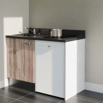 Kitchenette k08l - 120 cm - plan monobloc évier intégré nero - évier à gauche - façades bois + electroménager ... Kitchenette k08l - 120 cm - plan monobloc évier intégré nero - évier à gauche - façades bois + electroménager ...