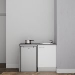 Kitchenette k08l - pt - 120 cm avec plan de travail et vier - emplacement frigo - faade blanc - plan ...
