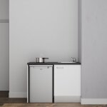 Kitchenette k08l - pt - 120 cm avec plan de travail et évier - emplacement frigo - façade blanc - plan ... Kitchenette k08l - pt - 120 cm avec plan de travail et évier - emplacement frigo - façade blanc - plan ...