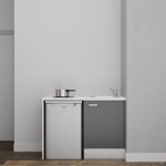 Cuisibane - kitchenette k08l - pt - 120 cm avec plan de travail et vier - faade gris - plan blanc - ...