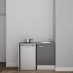 Kitchenette k08l - pt - 120 cm avec plan de travail et vier - emplacement frigo - faade gris - plan ...