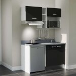 Kitchenette k13l - 140 cm - emplacements frigo, hotte et micro - ondes - noir - cromo - évier à droite ... Kitchenette k13l - 140 cm - emplacements frigo, hotte et micro - ondes - noir - cromo - évier à droite ...
