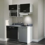 Kitchenette k13l - 140 cm - emplacements frigo, hotte et micro - ondes - noir - cromo - vier  gauche ...