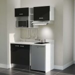 Kitchenette k13l - 140 cm - emplacements frigo, hotte et micro - ondes - noir - snova - �vier � gauche ...