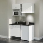 Kitchenette k13l - 140 cm - plan monobloc évier intégré nero - évier à gauche - façades blanc + electroménager ... Kitchenette k13l - 140 cm - plan monobloc évier intégré nero - évier à gauche - façades blanc + electroménager ...