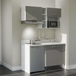 Kitchenette k13l - 140 cm - plan monobloc �vier int�gr� snova - �vier � droite - fa�ades gris + electrom�nager ...