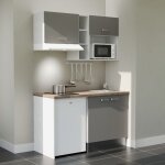 Kitchenette k13l - pt - 140 cm - plan stratifi, vier inox, - faade gris - plan bois - evier inox - ...