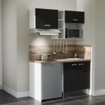 Kitchenette k13l - pt - 140 cm - plan stratifié, évier inox, - façade noir - plan bois - evier inox - ... Kitchenette k13l - pt - 140 cm - plan stratifié, évier inox, - façade noir - plan bois - evier inox - ...