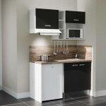 Kitchenette k13l - pt - 140 cm - plan stratifié, évier inox, - façade noir - plan bois - evier inox - ... Kitchenette k13l - pt - 140 cm - plan stratifié, évier inox, - façade noir - plan bois - evier inox - ...