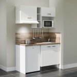 Cuisibane - kitchenette k13l - pt - 140 cm avec plan de travail et évier - façade blanc - plan bois - ... Cuisibane - kitchenette k13l - pt - 140 cm avec plan de travail et évier - façade blanc - plan bois - ...