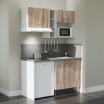 Cuisibane - kitchenette k13l - pt - 140 cm avec plan de travail et évier - façade bois - plan gris - ... Cuisibane - kitchenette k13l - pt - 140 cm avec plan de travail et évier - façade bois - plan gris - ...