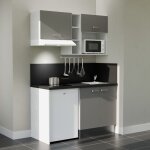 Cuisibane - kitchenette k13l - pt - 140 cm avec plan de travail et vier - faade gris - plan noir - ...