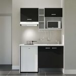 Kitchenette k13l - pt - 140 cm avec plan de travail et évier - façade noir - plan blanc - crédences non ... Kitchenette k13l - pt - 140 cm avec plan de travail et évier - façade noir - plan blanc - crédences non ...