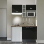 Kitchenette k13l - pt - 140 cm avec plan de travail et évier - façade noir - plan bois - evier inox - ... Kitchenette k13l - pt - 140 cm avec plan de travail et évier - façade noir - plan bois - evier inox - ...