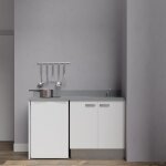 Kitchenette k17l - 140 cm avec plan monobloc et emplacement frigo top - blanc - cromo - �vier � droite ...