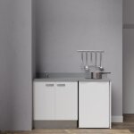 Kitchenette k17l - 140 cm avec plan monobloc et emplacement frigo top - blanc - cromo - évier à gauche ... Kitchenette k17l - 140 cm avec plan monobloc et emplacement frigo top - blanc - cromo - évier à gauche ...